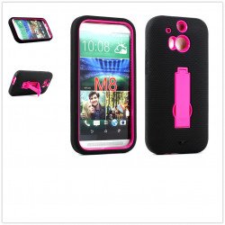 HTC One M8 Armor Hybrid Case with Stand (Black Hot Pink)